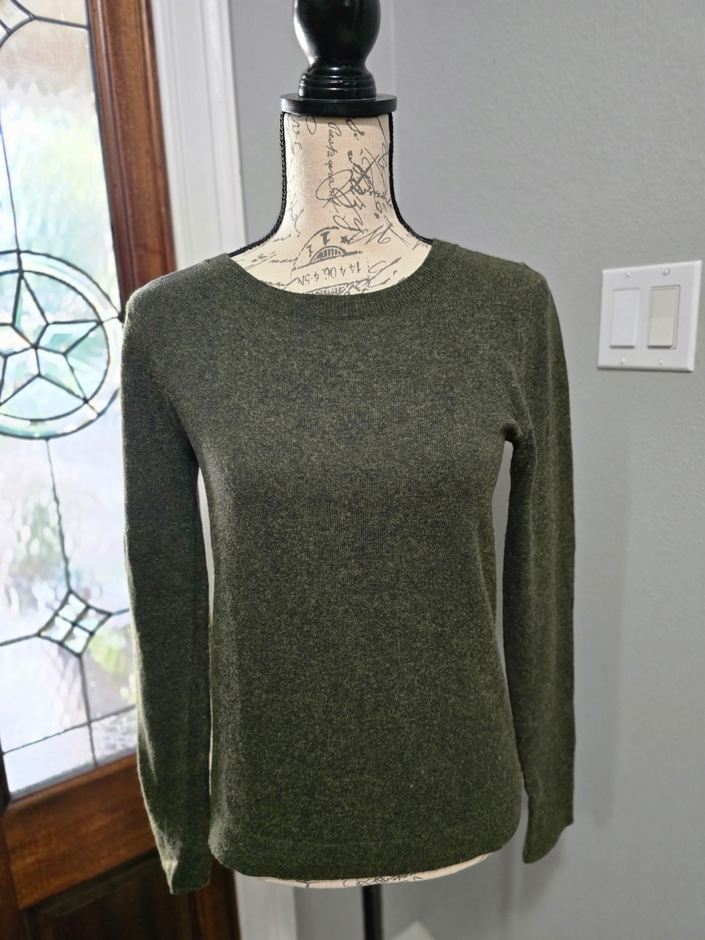 J.Crew Teddie Crewneck Knit Sweater Olive Green Heather XS